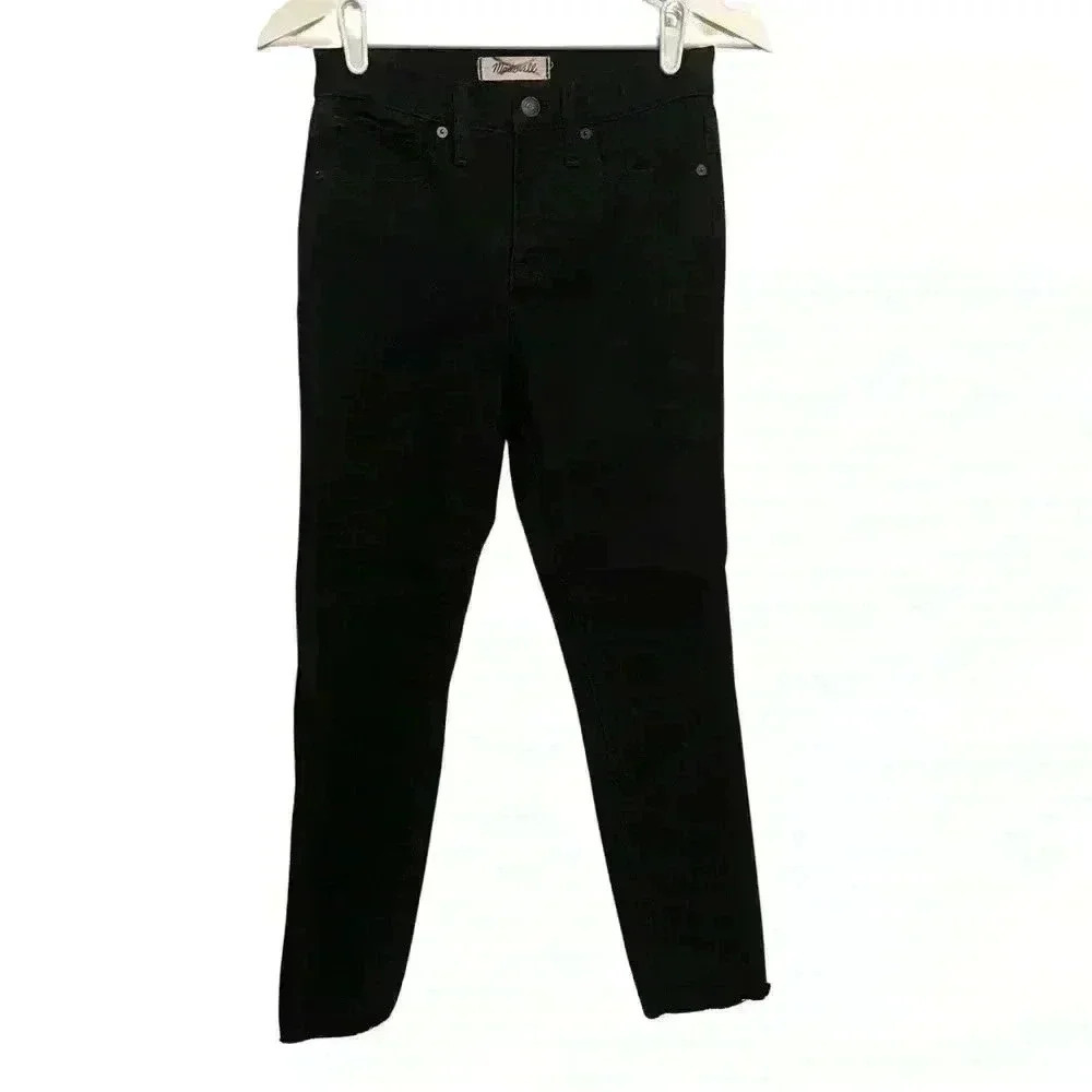 Madewell womens 26 jeans 9” high rise skinny cropped black raw hem denim pants